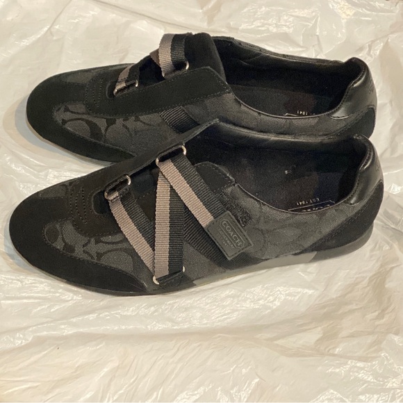 Coach Shoes - Coach Juli Monogram Signature Canvas/Leather Sneakers (Black/Gray) Size 9M